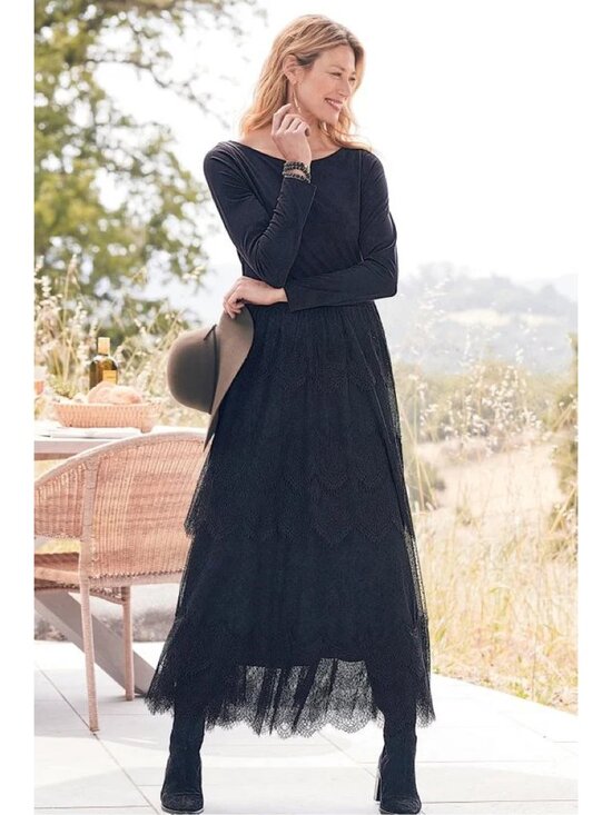 Soft Surroundings Dresses & Skirts - Soft Surroundings Black Lacy Tiered Long Sleeve Frederica Maxi Dress